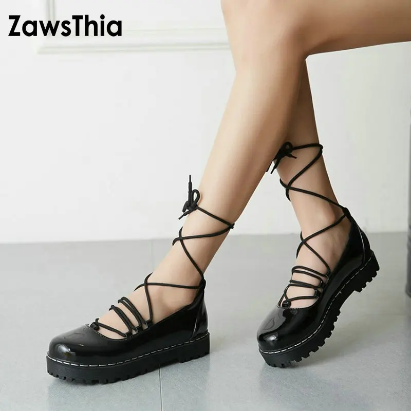 ZawsThia/Женская обувь из лакированной искусственной кожи на плоской платформе
