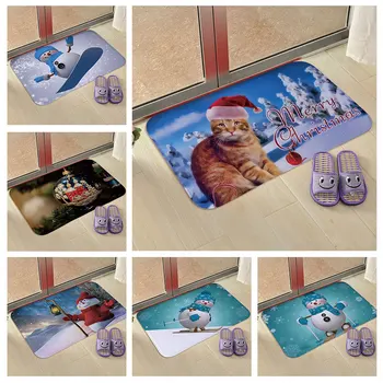 

2021 Merry Christmas Decor For Home Christmas Crystal Flannel Mat Xmas Floor Mat Snowman Non-slip Doormat Kitchen Bathroom Decor