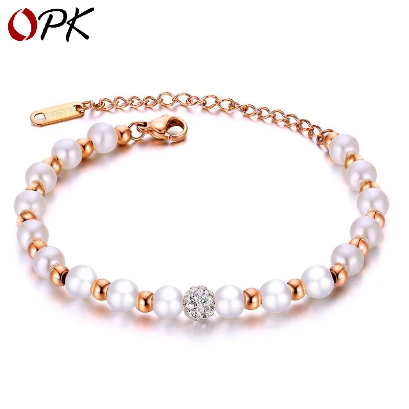 

OPK Accessories Supply of Goods Accessories Debutante Elegant round Beads Pearl Bracelets Titanium Steel Micro Pave Rhinestone H