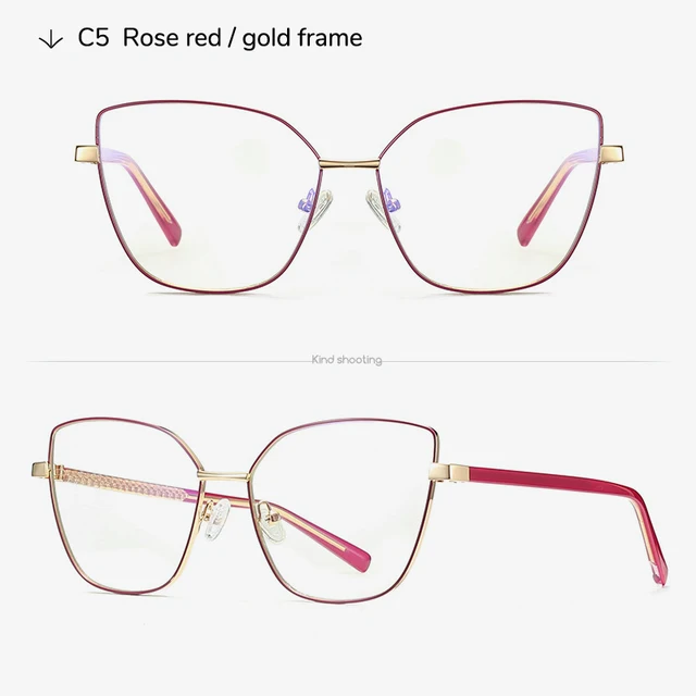 Toketorism Quality Anti Blue Glasses For Women Fashion Computer Eyeglasses Optical Frame ROSE RED GOLD