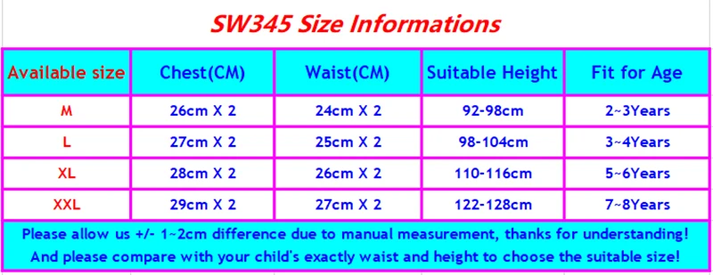 SW345 size chart
