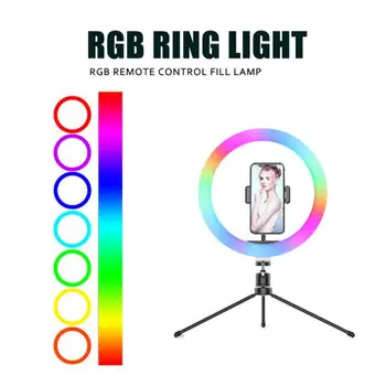 

10inch RGB Dimmable LED Live Stream Adjustable Brightness Cellphone Holder Makeup With Tripod Stand Selfie Ring Light For Phone