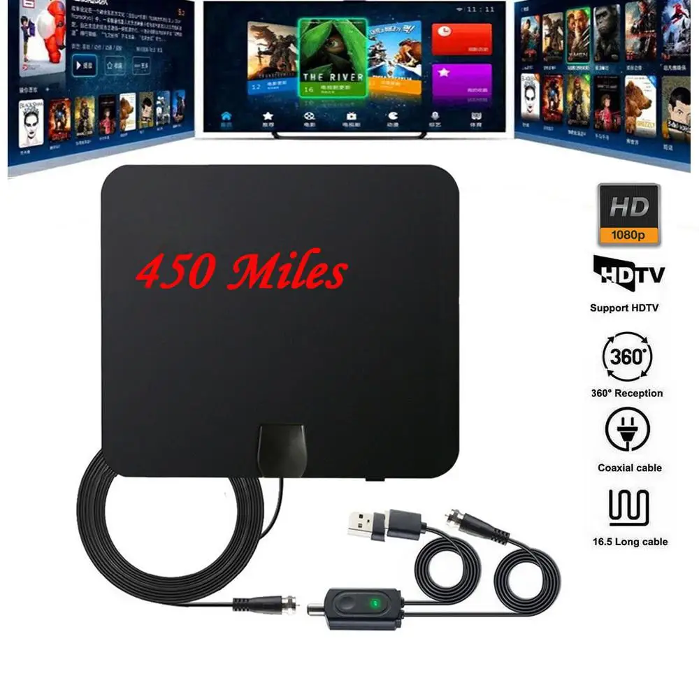 450 Miles 1080P Крытый маленький цифровой телевизор антенна Сигнала Антенна приемника HD Freeview Усилитель ТВ радиус прибой лиса ТВ антенна