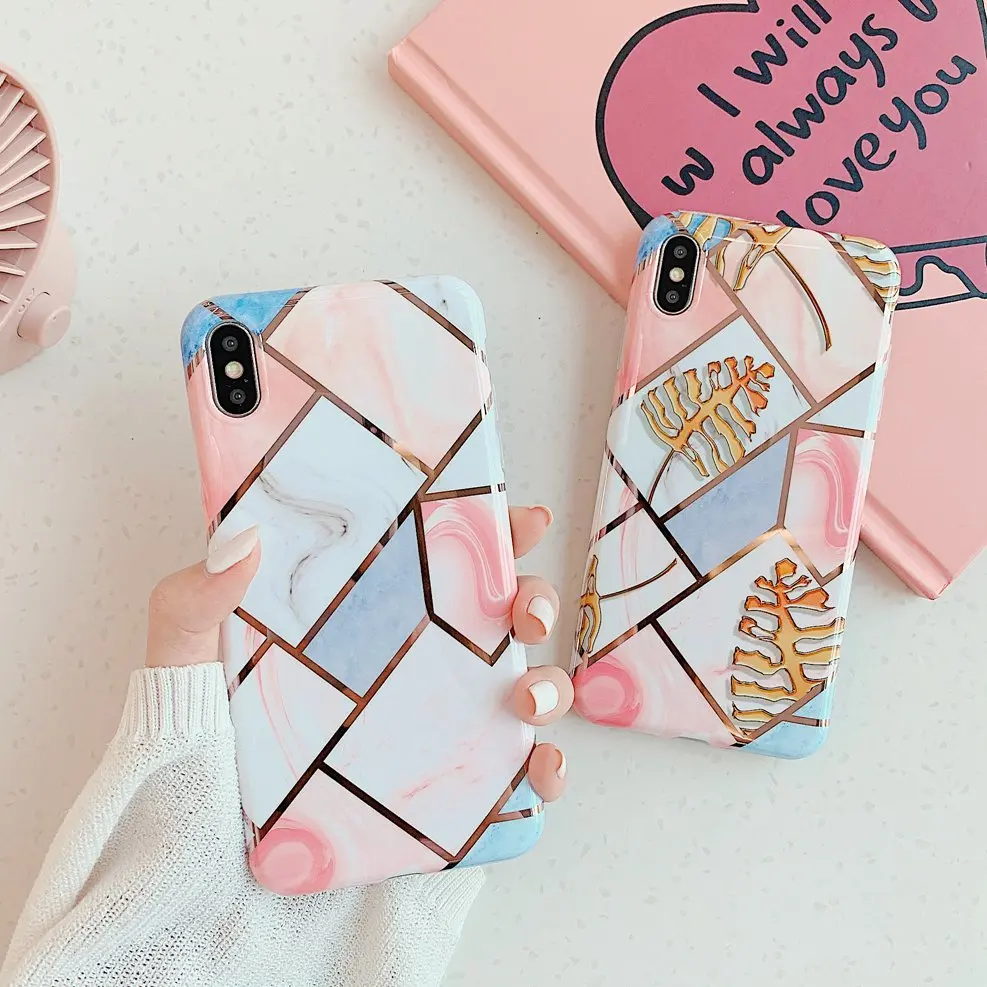 

For iPhone 11 Pro MAX Fashion Gold Platin leaf Marble Pattern case For iPhone XS MAX XR /7 8 6 6s Plus silicon Protective cover