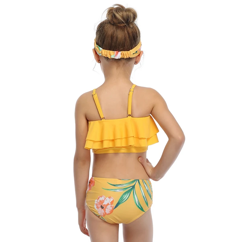 2020 New Children Lotus Leaf Bikini Suit Two Pieces Floral Summer Set Swimsuit Swimwear For Girls Kid Printing Swim Bathing Suit