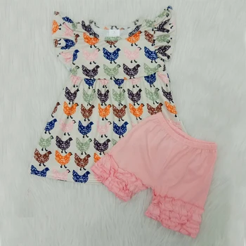 

2PCS Fashion 2020 Toddler Baby Girls Clothes Set Ruffle Chich Top T-shirt+Shorts Outfits Summer Infant Kids Girls Clothing
