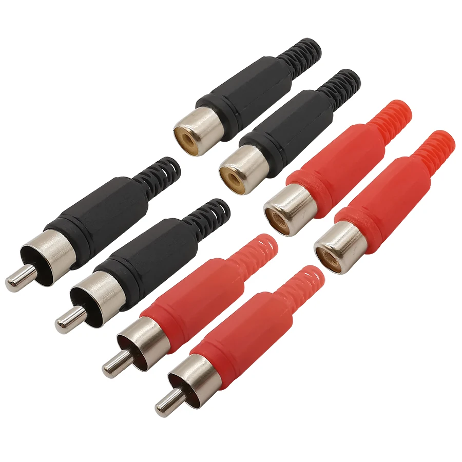 4Pcs/lot Red Black Plastic Handle RCA Male Plug / Female Socket Audio Video Solder RCA Connector