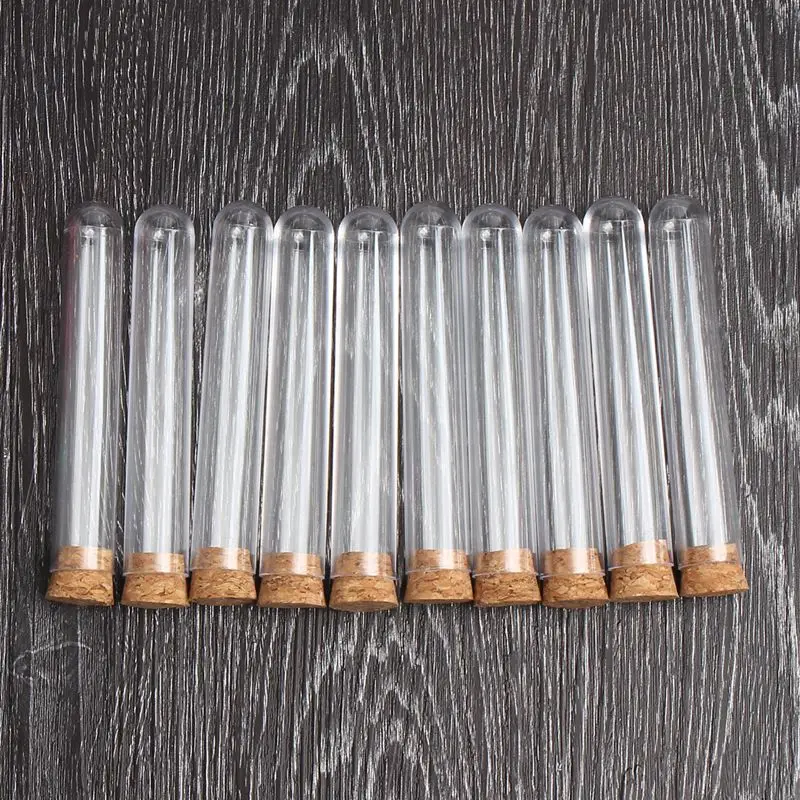 

100/Batch Transparent Plastic Test Tube with Cork Round Bottom 15X100mm School Laboratory Education Supplies