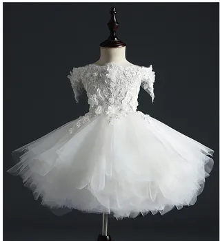 

Off Shoulder Girl Wedding Dress Bead White Lace Kids Prom Party Evening Princess Gown Toddler Girl Tutu Baptism Pageant Clothes