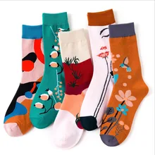 Модные женские носки, 5 пар, милые забавные повседневные носки из чесаного хлопка, весенние зимние теплые носки унисекс в стиле Харадзюку