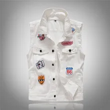 Cool Music Spring New Style Korean-style Slim Fit Metrosexual Pattern& White Denim Jacket Denim Waistcoat Cool Patch Denim Vest