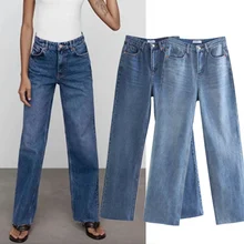 

Maxdutti High Waist Jeans 2021 England Style Vintage Mom Jeans Woman Loose Burrs Boyfriend Jeans For Women Denim Wide Leg Pants