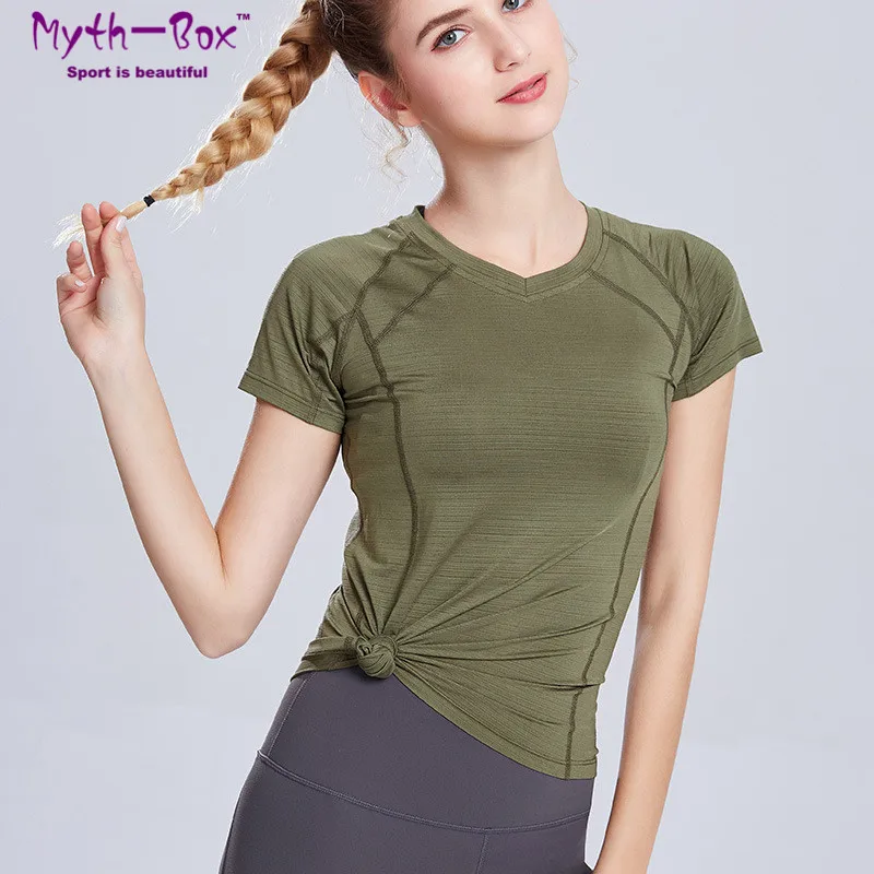 

Yoga Shirts Women Running T Shirt V-Neck Short Sleeves T-shirts Woman Thin Slim Quick Dry Sport Tops Gym Fitness Training Blouse