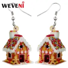 WEVENI Acrylic Christmas Anime Colorful House Earrings Long Drop Dangle Fashion Girl Women Wholesale Festival Party Accessories