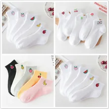  Ladies Cotton Socks Shallow Mouth College Style Girl Socks Cherry Banana Fruit Print Solid Color Socks Fashion Street Socks 
