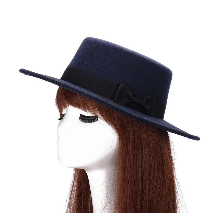 COKK новые фетровые зимние шапки для мужчин и женщин, женские церковные шляпы, верхняя шляпа, Женская джазовая Кепка, черная красная винтажная фетровая шляпа с широкими полями - Цвет: Navy Blue