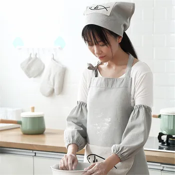 

Plain Simple Waterproof Apron For Woman Men Adjustable Tie Cute Fish Print Pocket Apron Kitchen Baking Gardening Hot Pinafore