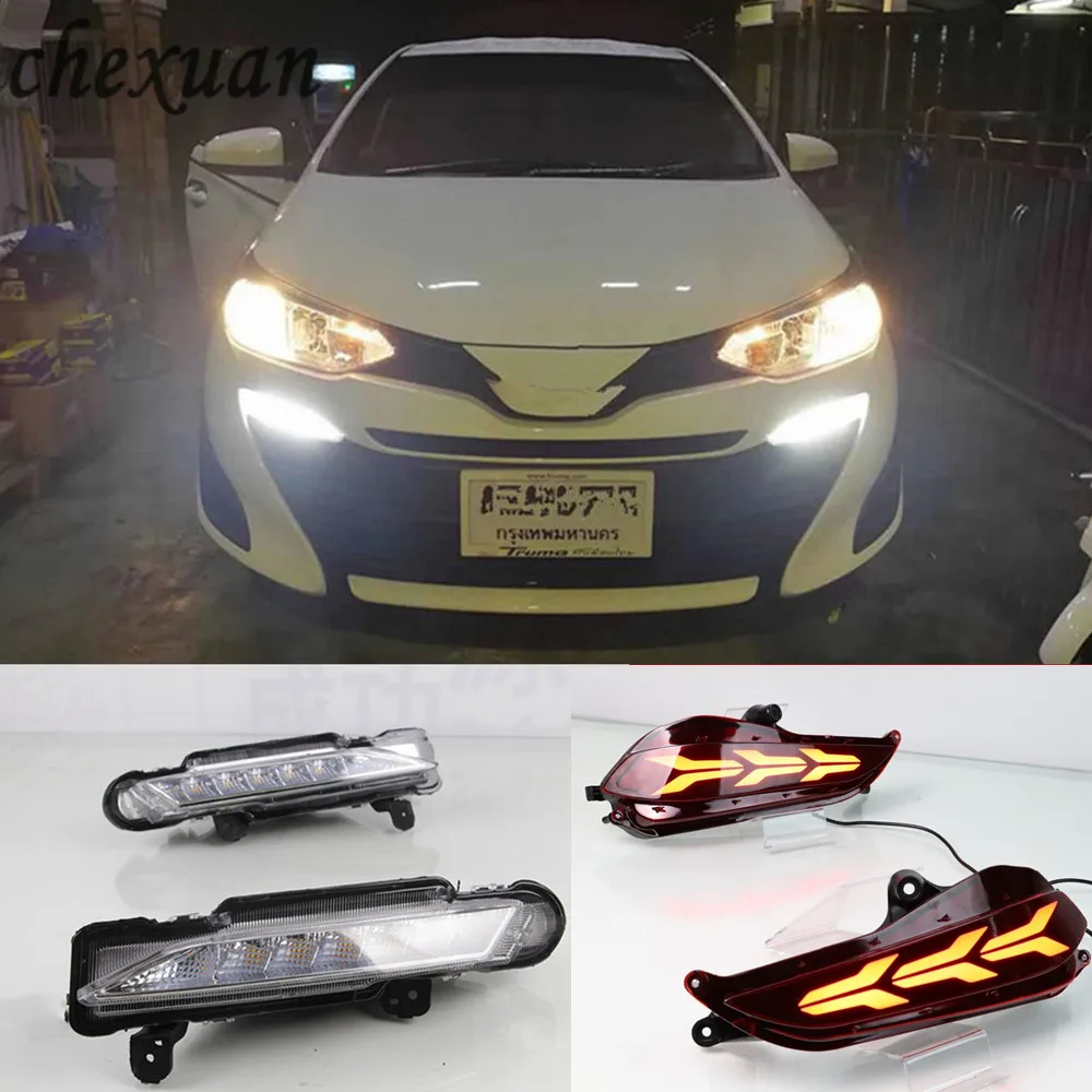 

CSCSNL 2Pcs LED DRL Daytime Running Light Daylight Rear Bumper Light Brake Lights Tail light For Toyota Yaris 2017 2018 2019