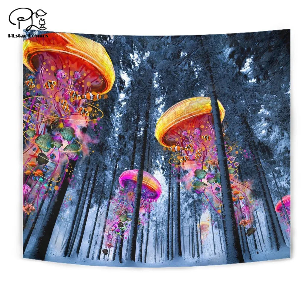 

Psychedelic jellyfish Funny cartoon Blanket Tapestry 3D Printed Tapestrying Rectangular Home Decor Wall Hanging style-3