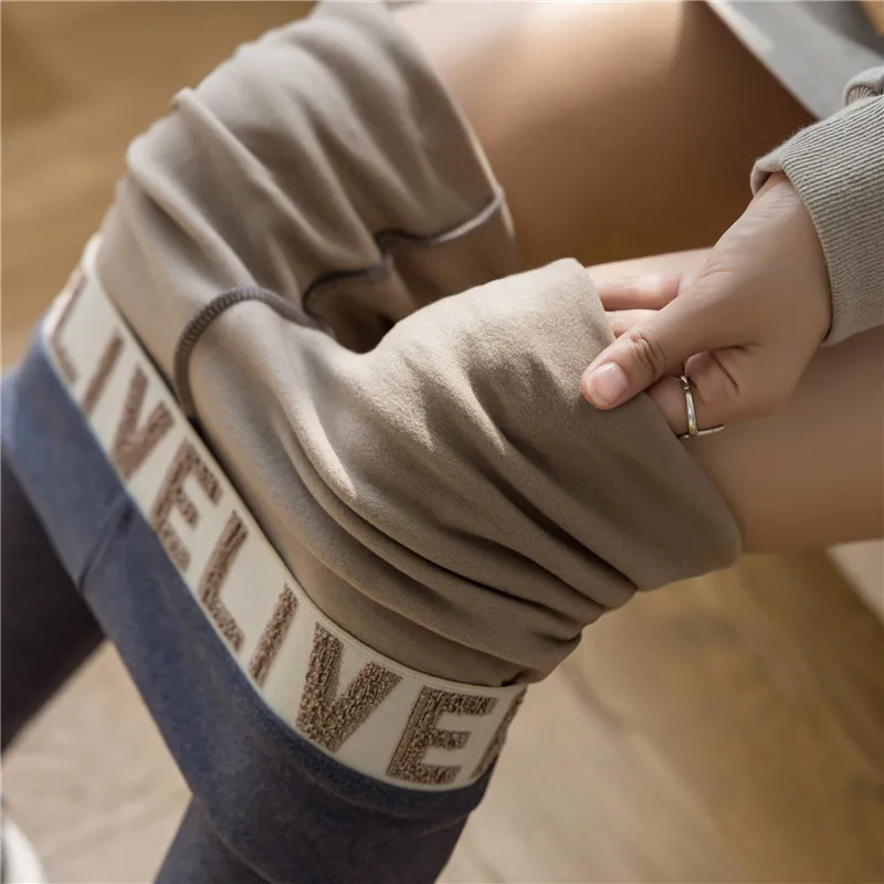Women Thick Fleece Legging Winter Letters Printed High Waist Elasticity Fitness Legging Pants Lady Stretch Seamless Pencil Pants 1
