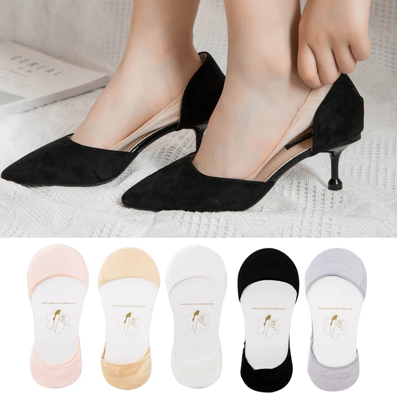 

3/4/5Pair Invisible Boat Socks for Summer Anti Slip Silicone No Show Socks for Women High Heel Shoe Liner Socks Chausette Femme