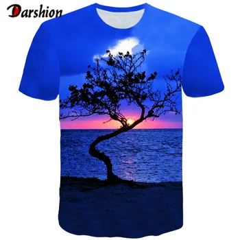 

3D Printed Casual T-shirt Sunset With Big Tree Short Sleeves Sweatshirt Clothing Tops 2020 New Fashion Man Leaf Natural Scenery