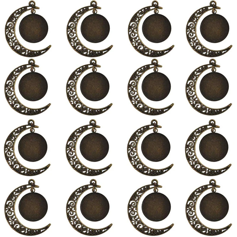 

20Pcs/lot Moon Pendant Cabochon Base Setting 20mm Round Bezel Tray Blank Antique Bronze Jewelry Making DIY Necklace Components