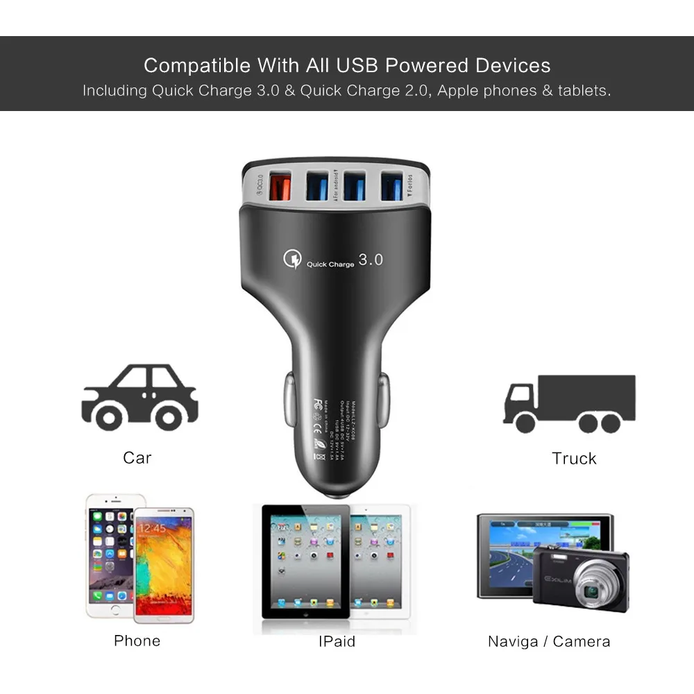 Высокое качество Зарядное устройство 4 Порты и разъёмы зарядных порта USB для автомобиля Зарядное устройство 5V 7A быстрая Беспроводная зарядка для 3,0 автомобиля-Зарядное устройство адаптер для iPhone samsung Xiaomi huawei планшет