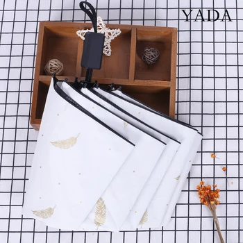 

YADA 2020 New Ins Fashion Gold Feather Pattern 3-Folding Umbrella Rain UV Umbrella For Women Man Windproof Umbrellas YS200189