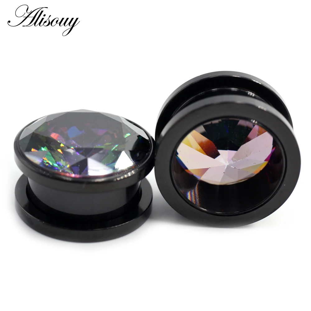 Alisouy 2 Stück Edelstahl Zirkonia Kristall Schraub-Ohrstöpsel Tunnel Plugs Expander Stretcher Gauges Ohrringe Körperschmuck – Detail 14