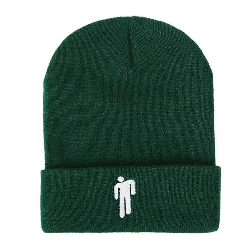 Черный зеленый Зимняя однотонная вязаная шапка Billie Eilish Beanie, Повседневная Хип-хоп шляпы для мальчиков и девочек, шапка 19 цветная ткань, аксессуары, теплые шапки - Цвет: Черный зеленый