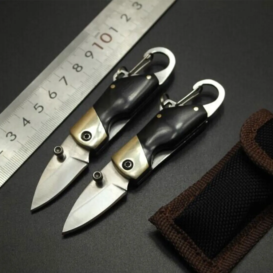 VOLEEDC Hiking camping mini folding knife outdoor survival portable stainless steel knife key chain pocket knife nylon bag