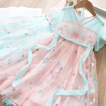 

Girls Dress Five-Pointed Star Flower Embroidered Mesh Baby Dress Summer 2020