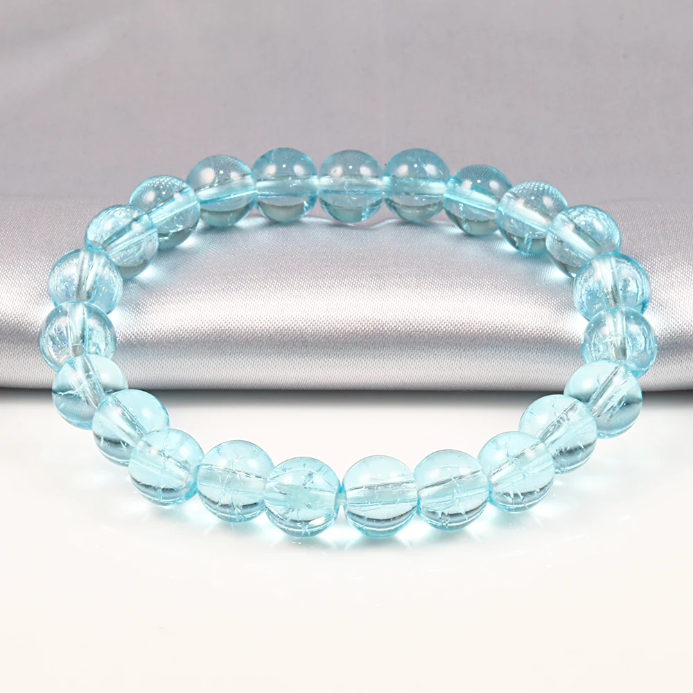 

8mm Natural Stone Beaded Bracelet Women Fashion Jewelry Cracked Colorful Round Glass Beads Crystal Elastic Rope Bead Bracelets