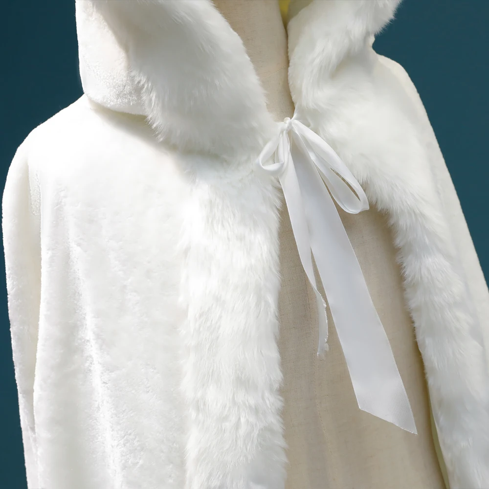 Winter Long warm Wedding capes white wedding cloak Floor Length Bride shawl Faux fur cape coat adult Bridal Wrap