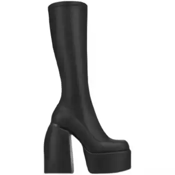 Termainoov Women Boots High Heels Chunky Platform Black Big Size 43 Winter Boots Knee High Boot Zipper Matrin Boot Party Shoes 5