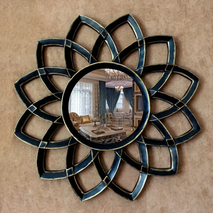 Dia78cm Европейский стиль настенные декоративные зеркала Тканое зеркало в виде солнца ТВ фон Декор ванной комнаты