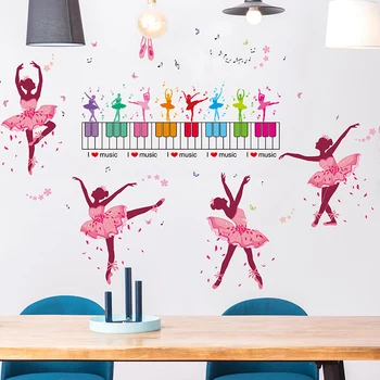 

[shijuekongjian] Ballet Girl Wall Stickers DIY Cartoon Dancers Wall Decals for Kindergarten Nursery School Home Decoration