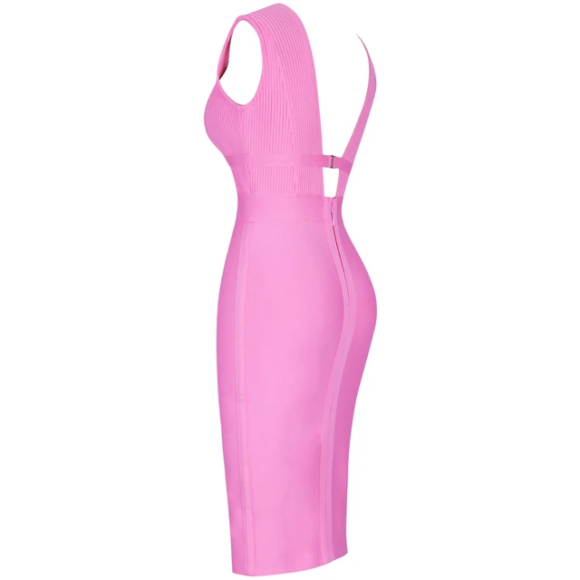 Bandage Dress for Women 2021 Summer Pink Bodycon Dress Sexy Cut Out Rayon White Black Red Club Party Dress Evening Outfits 5