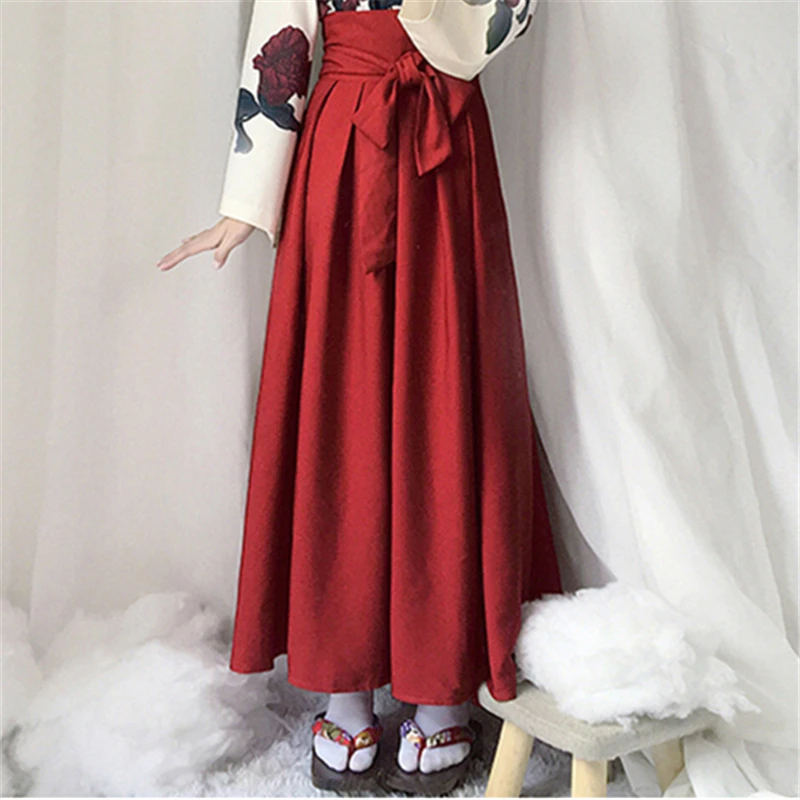Женские вечерние платья в японском стиле ретро-кимоно с цветочным рисунком и длинными рукавами, летняя модная одежда, топ с бантом, юбка Haori для женщин - Цвет: One Red Long Skirt
