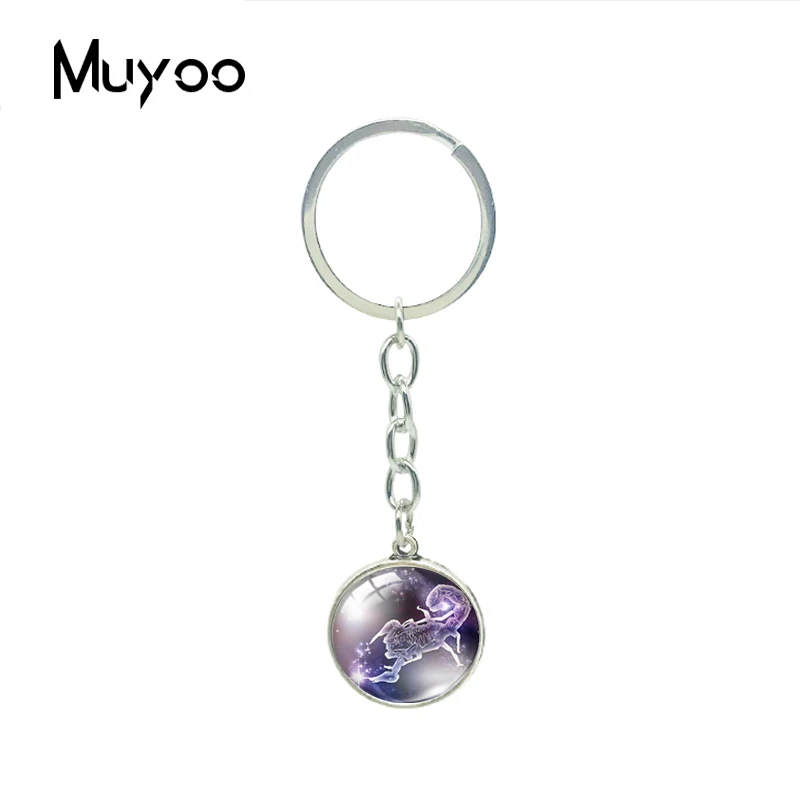 Fashion Galaxy 12 Horoscope Scorpio Capricorn Aquarius Sign Double Side Pendant Keychain Glass Dome Zodiac Jewelry Gifts | Украшения и