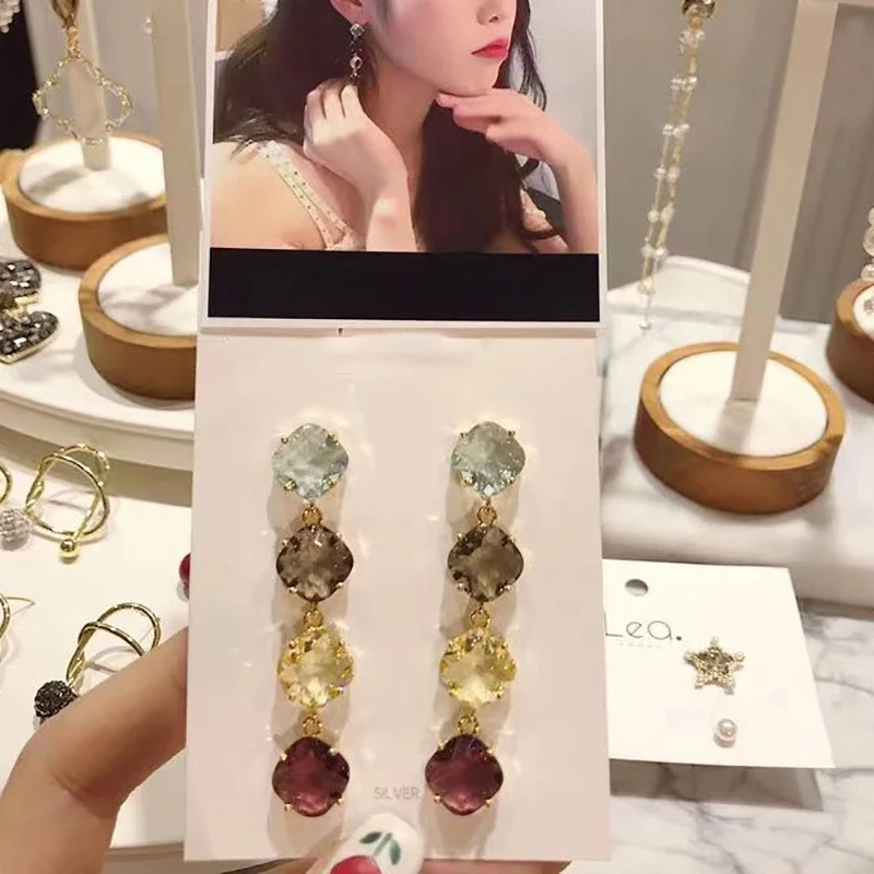 Женские яркие квадратные серьги MENGJIQIAO новые корейские длинные с кристаллами