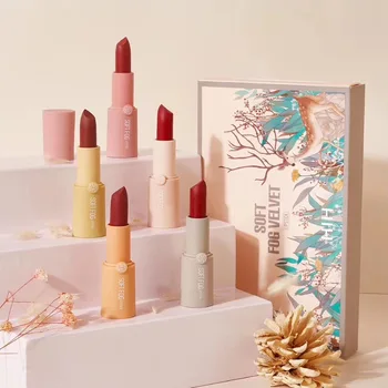 

5PCS/SET nude lipstick with gift box for christmas sexy red pumpkin pigment long lasting waterproof velvet lipstick tattoo AC129