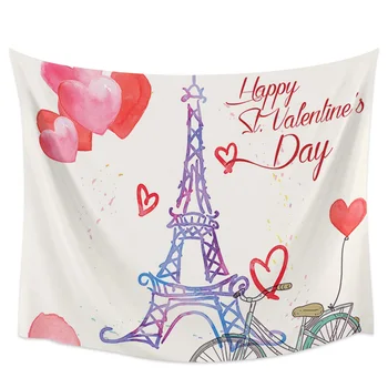 

Valentine'S Day Gouache Paris Tower Bike Wall Tapestry Home Decoration Wall Hanging for Bedroom Living Room