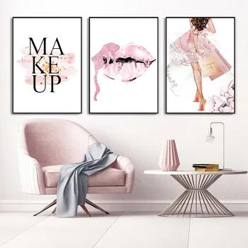 

Sexy Pink Lips Fashion Lady Poster High Heels Wall Pictures Perfume Art Posters And Prints Living Room Makeup Decor Gift