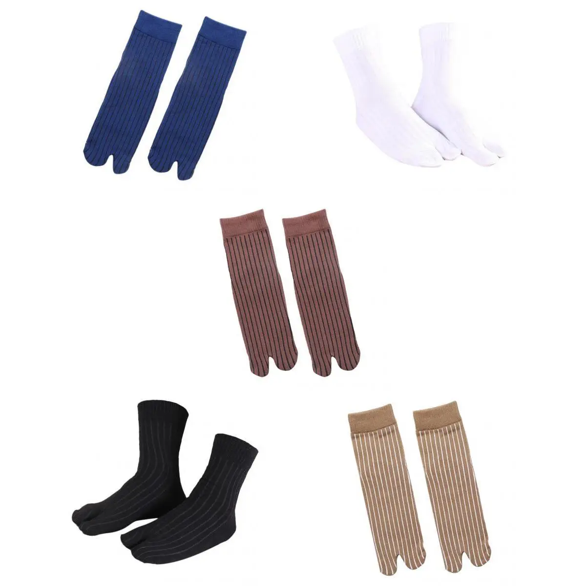 5 Pairs Men Stretchy 100% Cotton Sandal Ankle 2 Toe Socks Striped Tabi