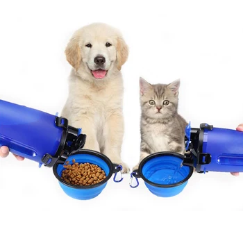 

Portable 2 in 1 Pet Folding Water Bottle Food Container With Folding Silicone Pet Bowl Outdoor Travel Dog Cat Feeder Cup Bowl