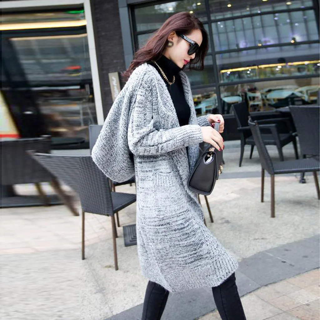 New Fashion Knitted Sweater Cardigan for Women Winter Warm Ladies Scarf Collar Pockets Long Coats Outwear chaqueta mujer z1105