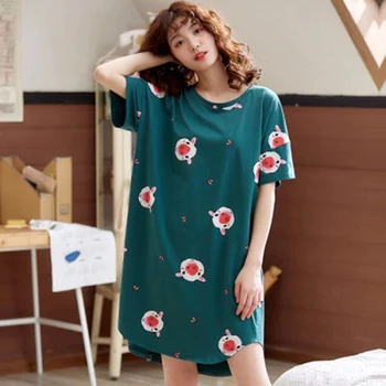

2020 New Sleepwear Night Dress Nightgown Women Cute Printed Nightwear Female Loose Short Sleeve Nighties Lingerie Summer Hot