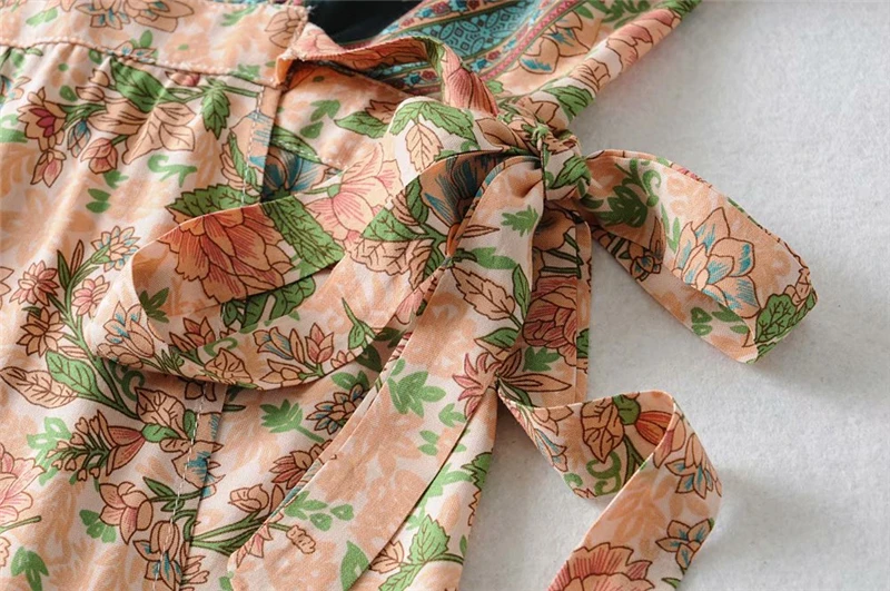Vintage chic women floral print V-neck rayon cotton Vacation Bohemian mini dress Ladies short sleeve Boho dresses vestidos